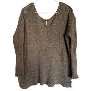 Free People Oversized Brown‎ Ecru Mohair Knit Sweater V Neck Woman's Small B2